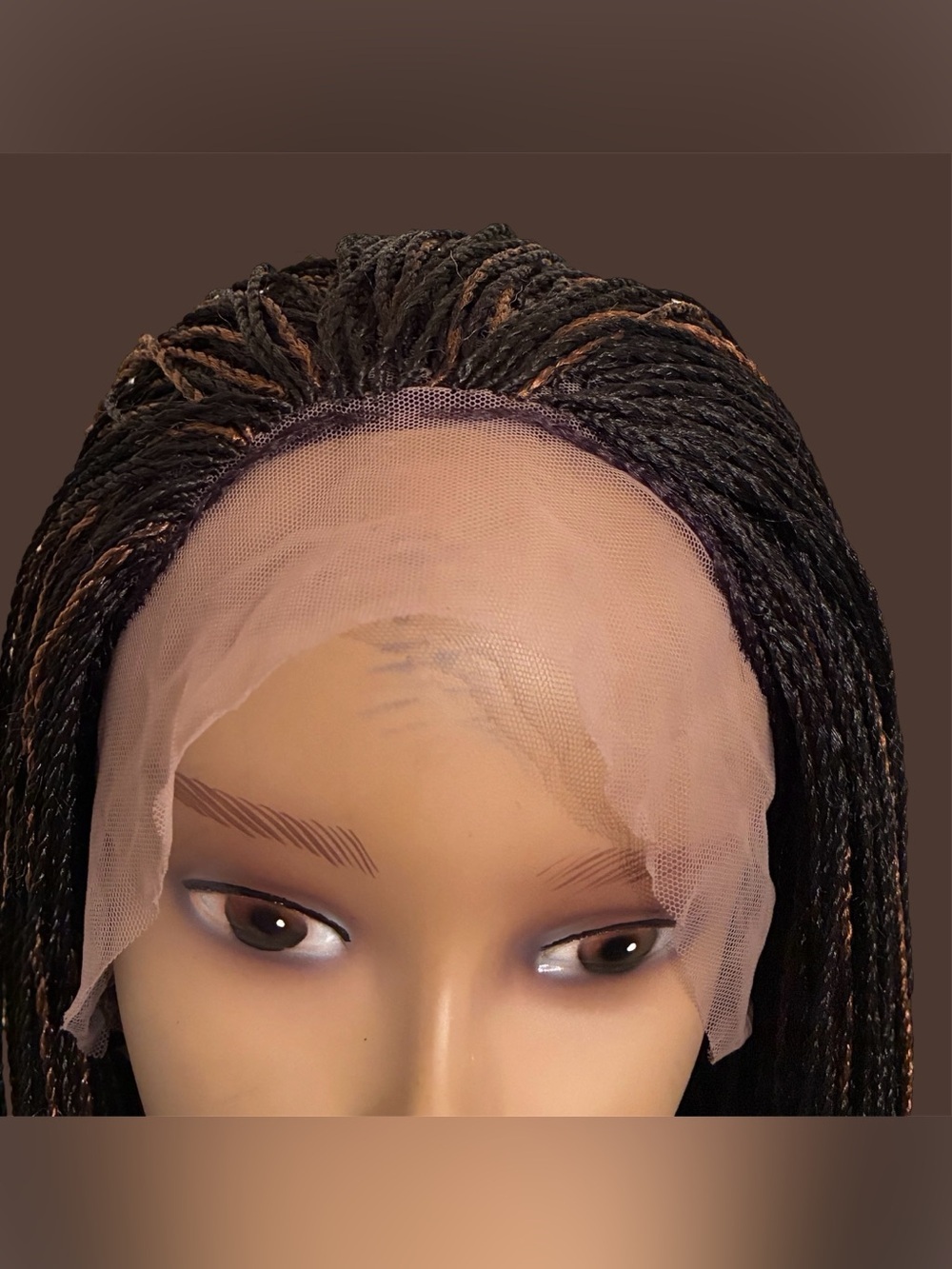Synthetic Micro Twist Lace Front Wig in Black with Copper Highlights - Picture 2 of 14